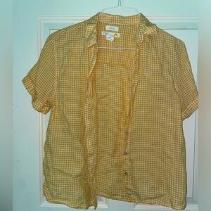 C&C Short Sleeve 100% LINEN Gingham Button Down - Yellow - Size Extra Small